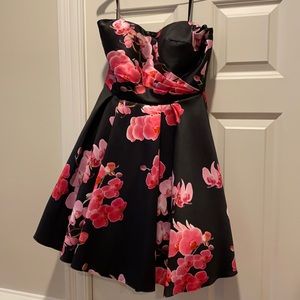 Navy party mini dress with pink floral size 4